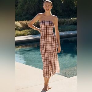 Aliza Strapless Linen Midi Dress from Anthropologie